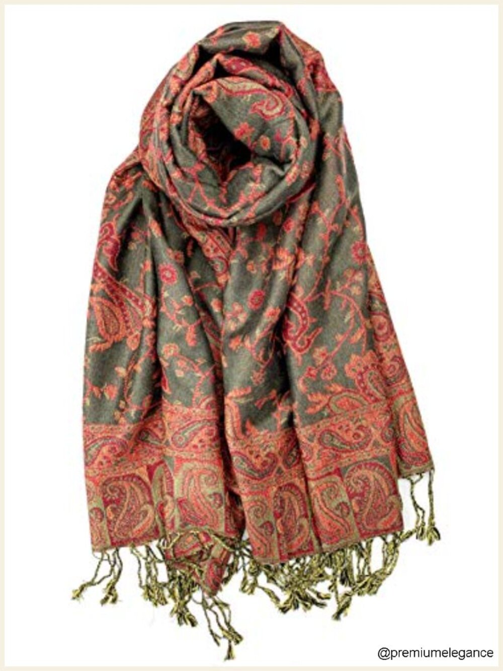 Pashmina Shawl Wrap with Fringes Ethnic Paisley Pattern Luxury Silk Scarf